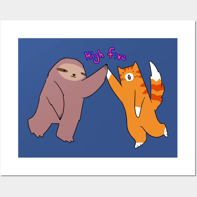 High Five Sloth and Cat Wall Art by saradaboru